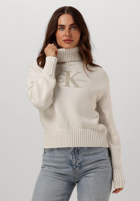 CALVIN KLEIN Col roulé CHENILLE MONOLOGO SWEATER en blanc - large
