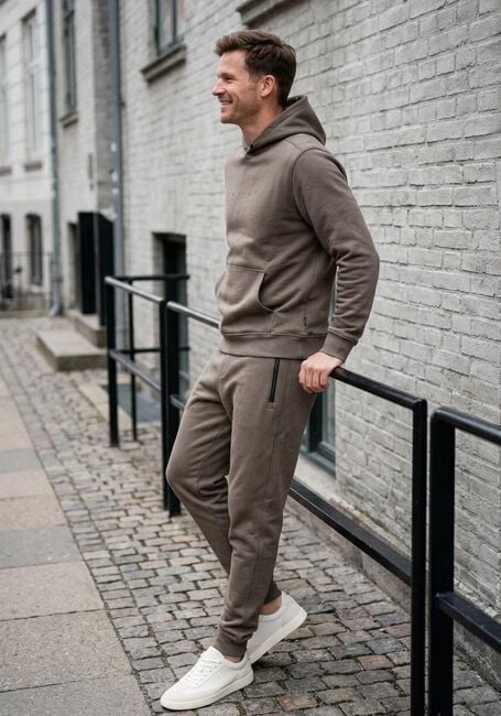 GENTI Pull BASIC LOGO HOODIE en taupe - large