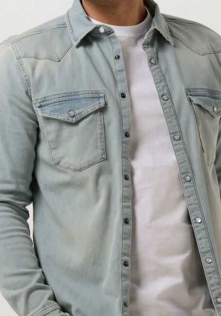 Lichtblauwe PUREWHITE Overshirt DENIM SHIRT WITH PRESSBUTTONS AND POCKETS ON CHEST - large