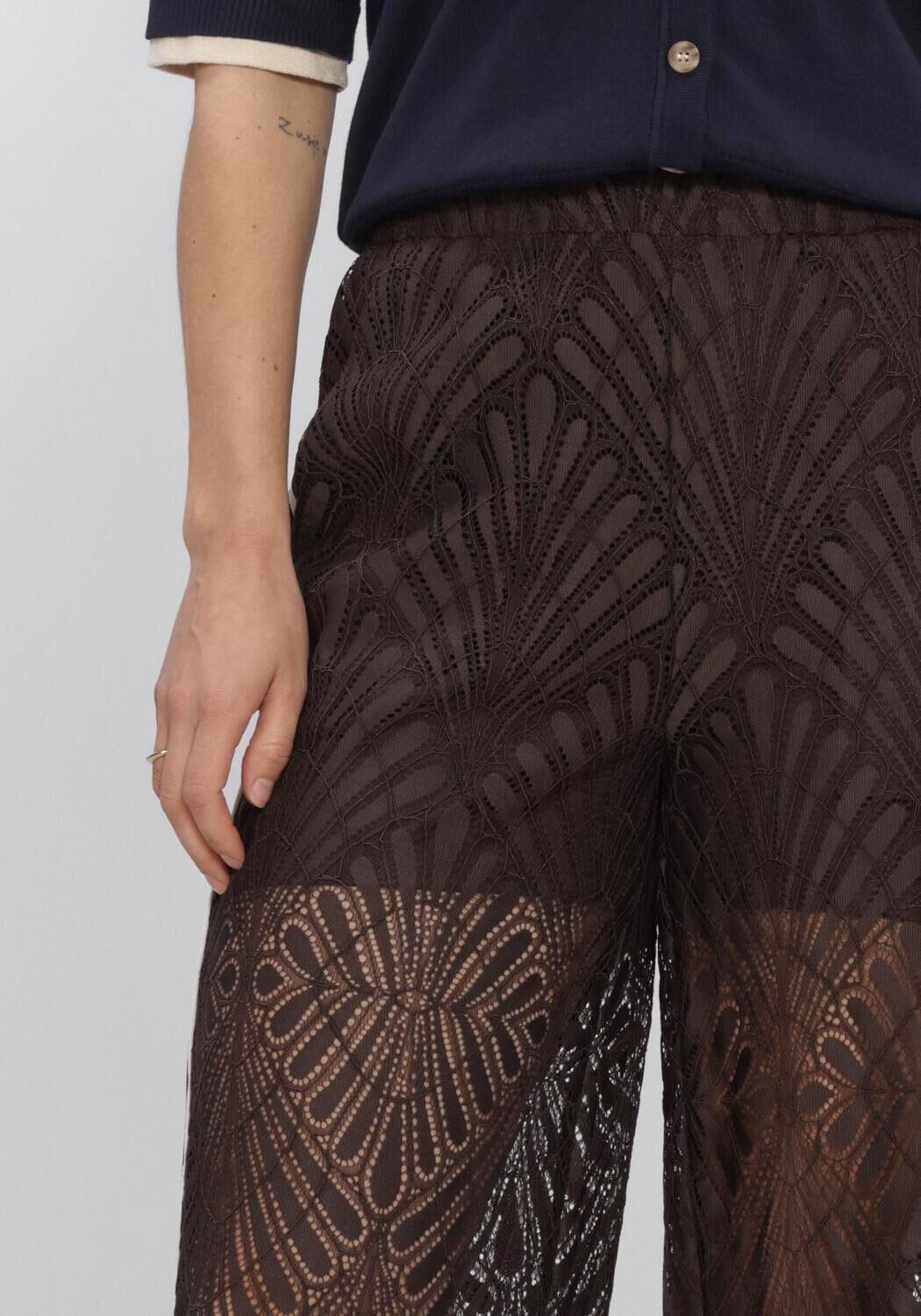 Bruine CO'COUTURE Wijde broek LETICC LACE PANEL LL PANT - large