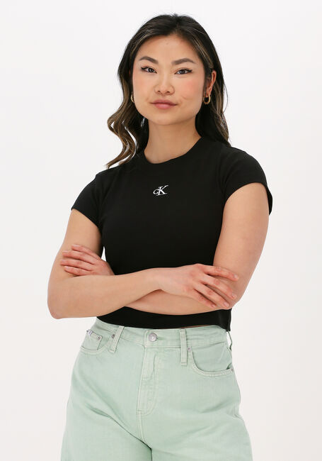 CALVIN KLEIN T-shirt CK RIB CROPPED SLIM TEE en noir - large