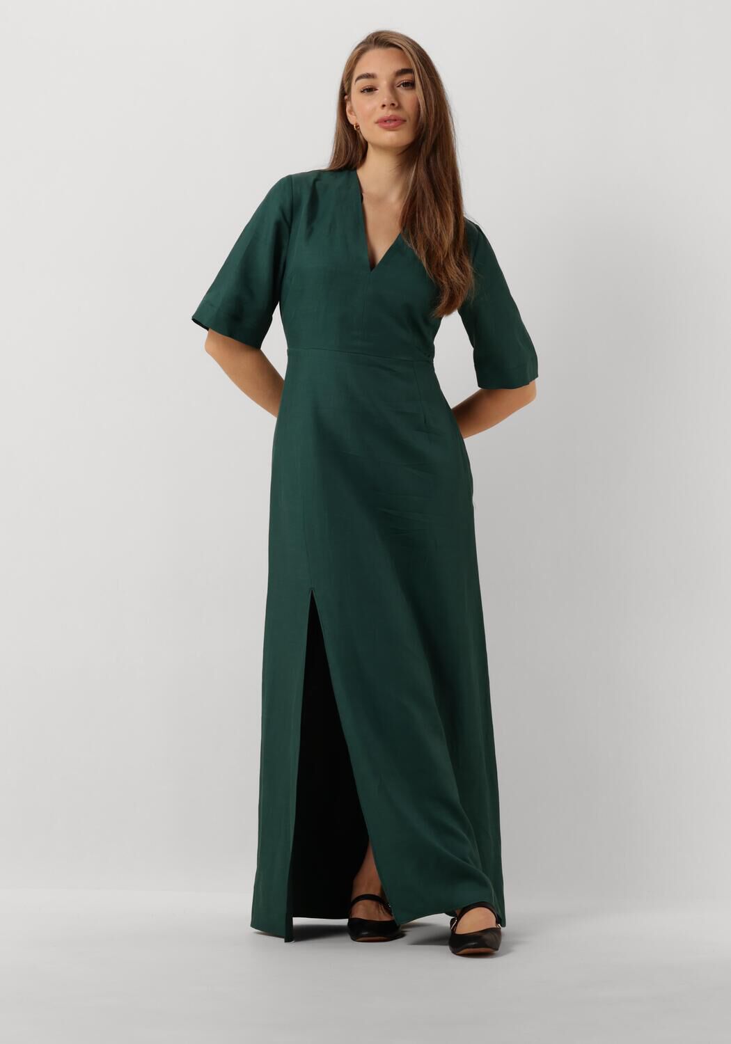 Groene VANILIA Maxi jurk LINNEN OPEN BACK DRESS Omoda
