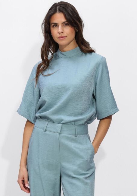 Lichtblauwe JANSEN AMSTERDAM Top ODILE TOP WS 116 SHORT SLEEVE HIGH NECK - large