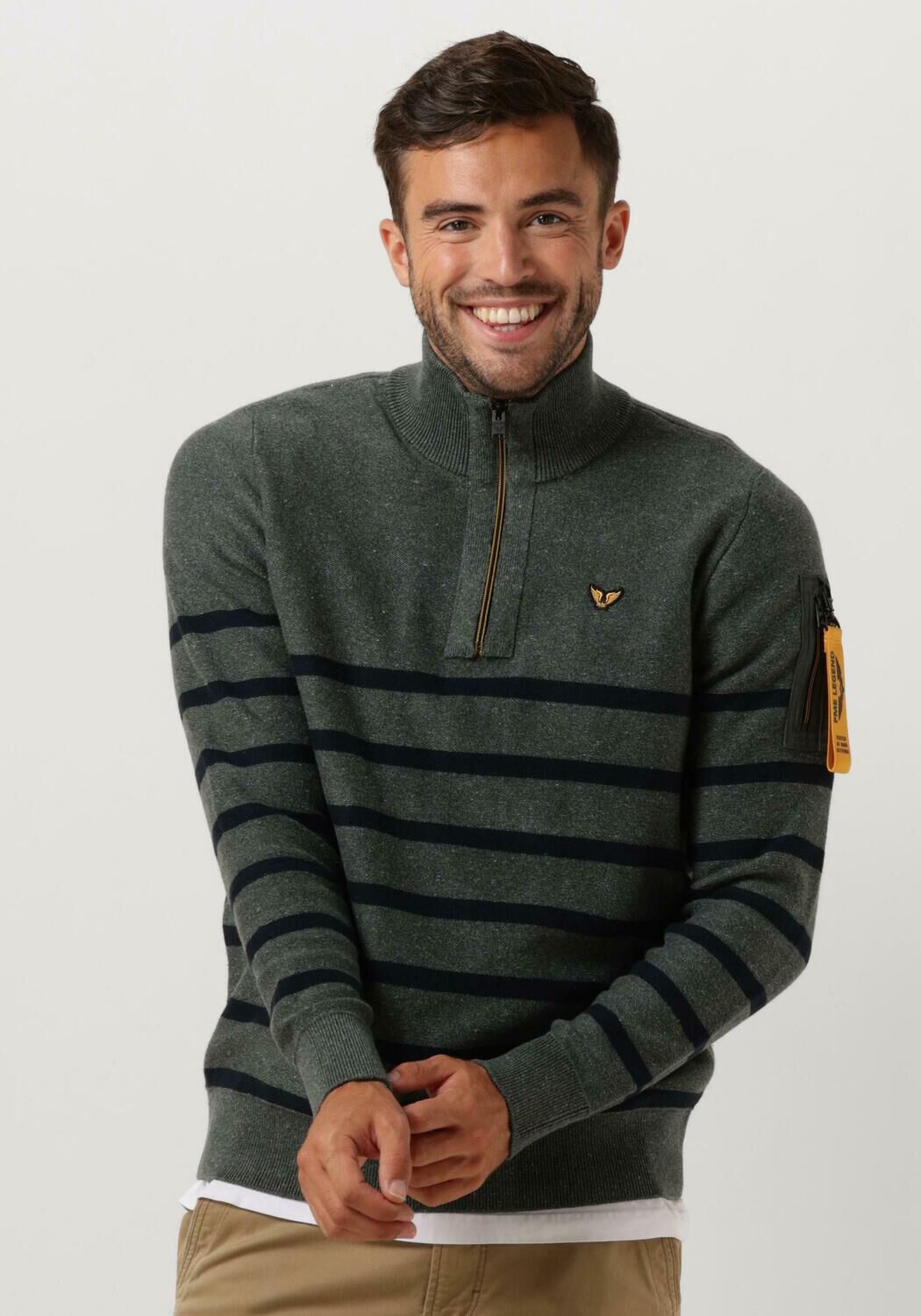 Groene PME LEGEND Trui HALF ZIP COLLAR COTTON RIB KNIT Omoda
