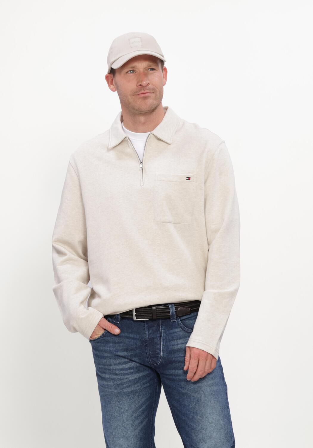 TOMMY HILFIGER Chandail ESSENTIAL TERRY POCKET 1/4 ZIP &Eacute;cru - large