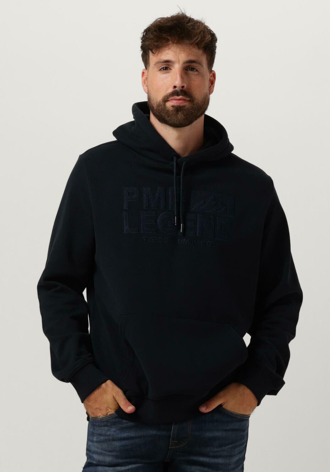 Donkerblauwe PME LEGEND Sweater HOODED SOFT TERRY BRUSHED Omoda