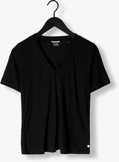 SCOTCH & SODA T-shirt SOFT V-NECK LINEN T-SHIRT en noir - large