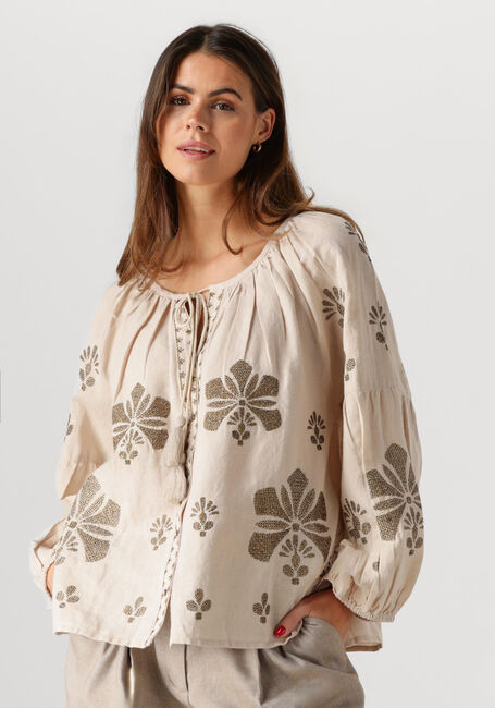 Beige SUMMUM  LONGSLEEVE TOP LINEN HEAVY EMBROIDERY - large
