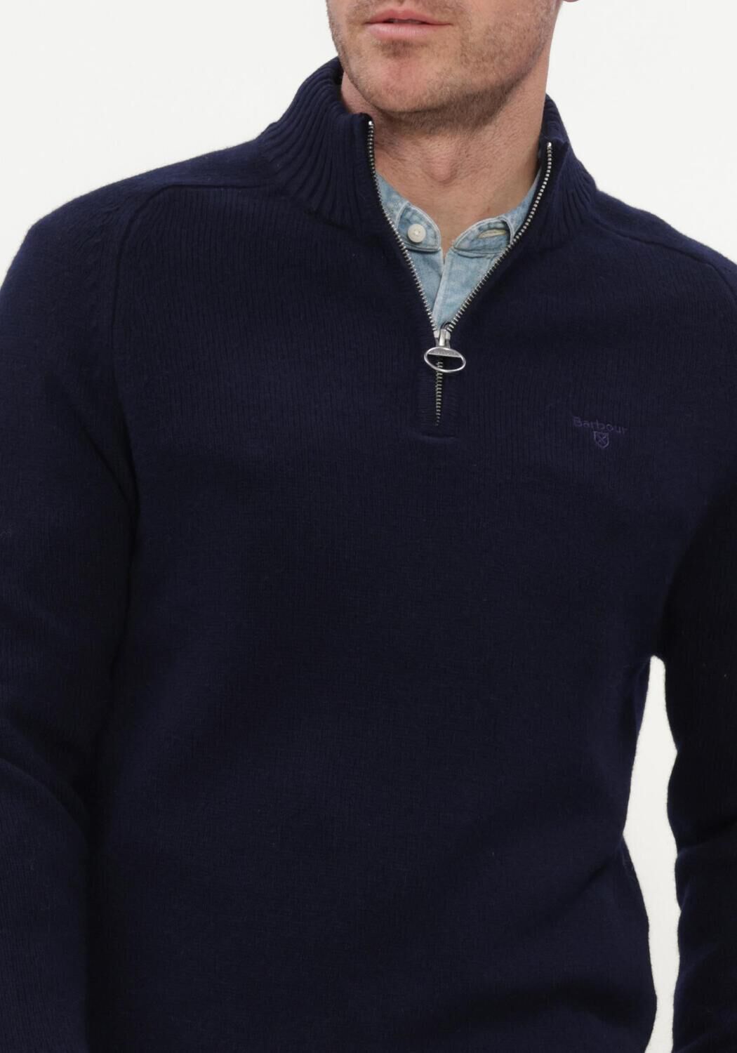 BARBOUR Pull NEWTOWN HALF ZIP KNITTED JUMPER KNITWEAR Bleu fonc&eacute; - large