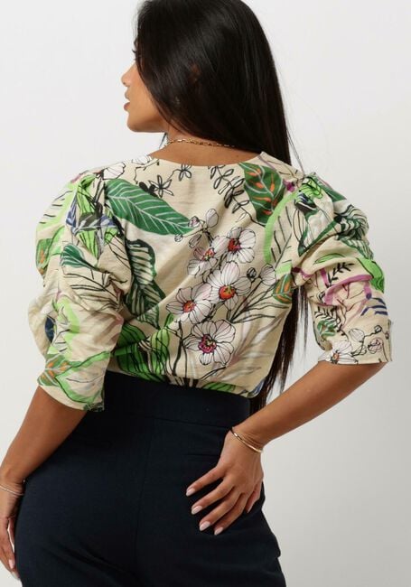 JANSEN AMSTERDAM Haut WB180 PRINTED WRINKEL DETAIL SHORT SLEEVE TOP Sable - large