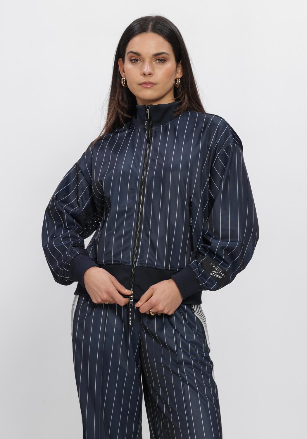 HAUTE L'AMITI&Eacute; PIN STRIPE ZIP SWEAT Pulls & Gilets Bleu fonc&eacute; - large