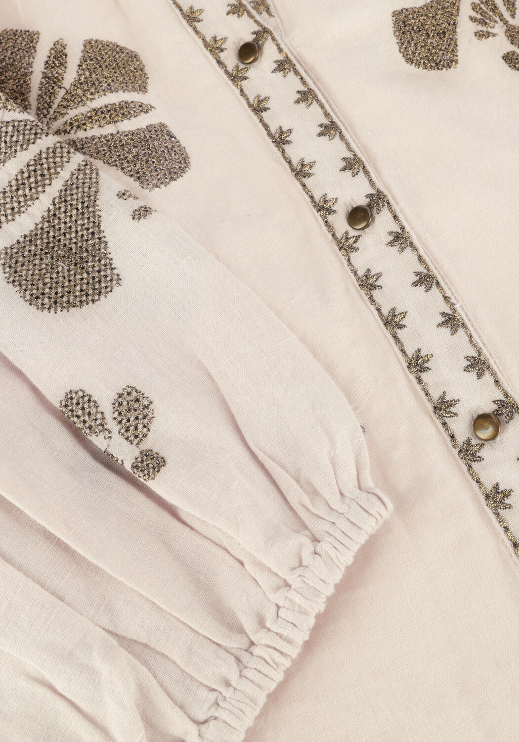 SUMMUM LONGSLEEVE TOP LINEN HEAVY EMBROIDERY Blouses en beige - large