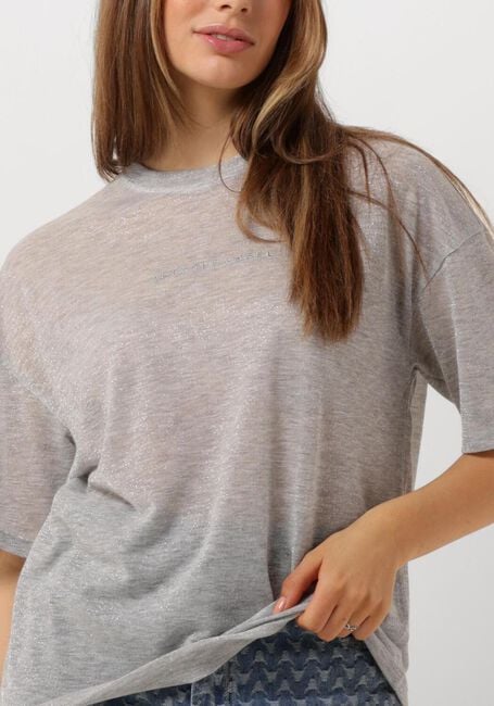 Zilveren ALIX THE LABEL Top LADIES KNITTED SHEER T-SHIRT - large