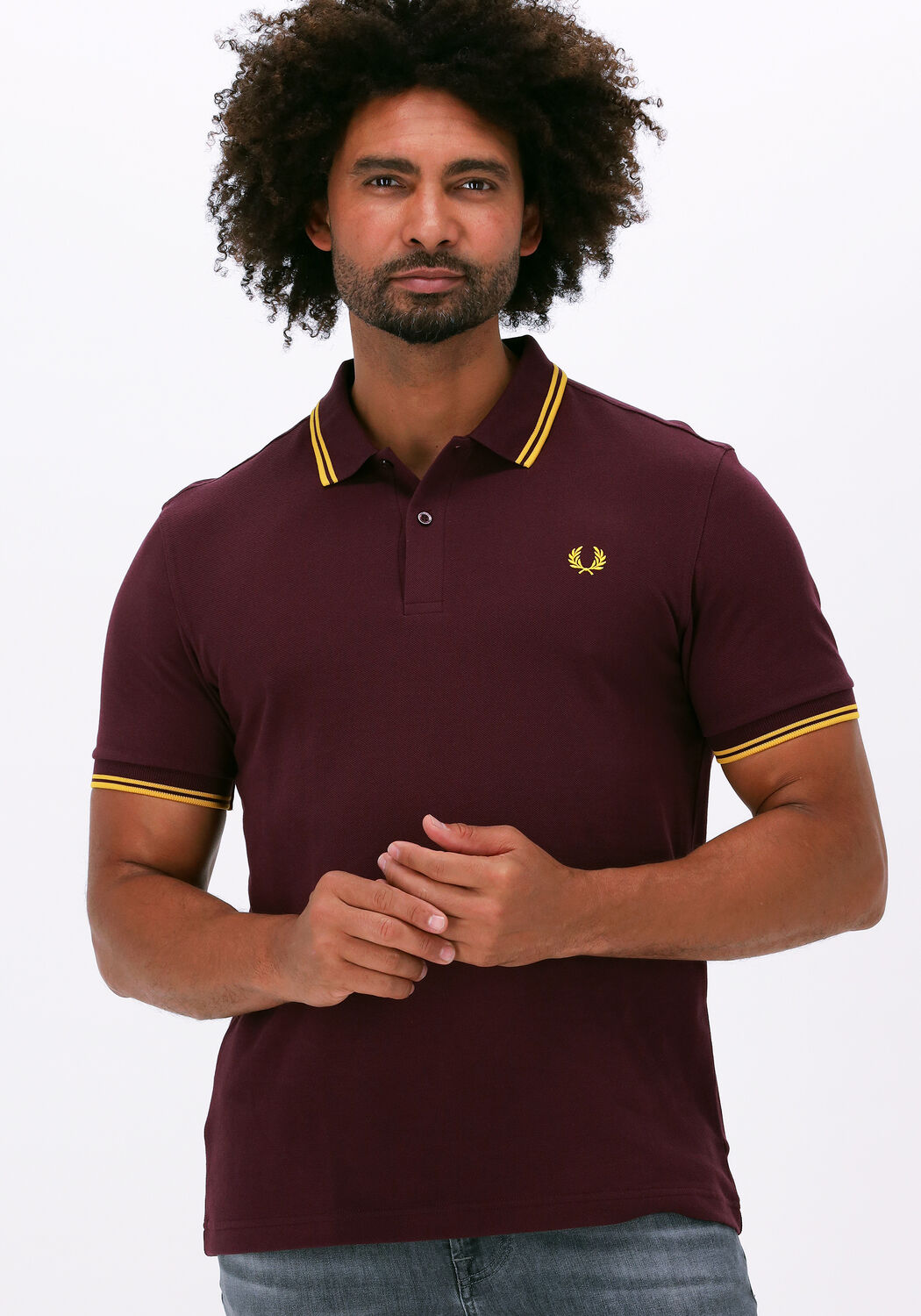 Vêtement Polos Fred Perry homme Twin Tipped Shirt taille Bordeaux Coton 