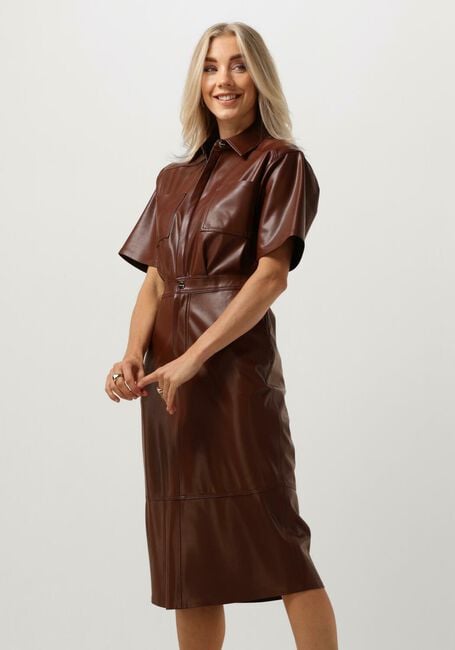 Bruine VANILIA Midi jurk FAUX LEATHER SHIRT DRESS - large