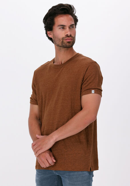 CAST IRON T-shirt SHORT SLEEVE R-NECK LINEN SLIM FIT en marron - large