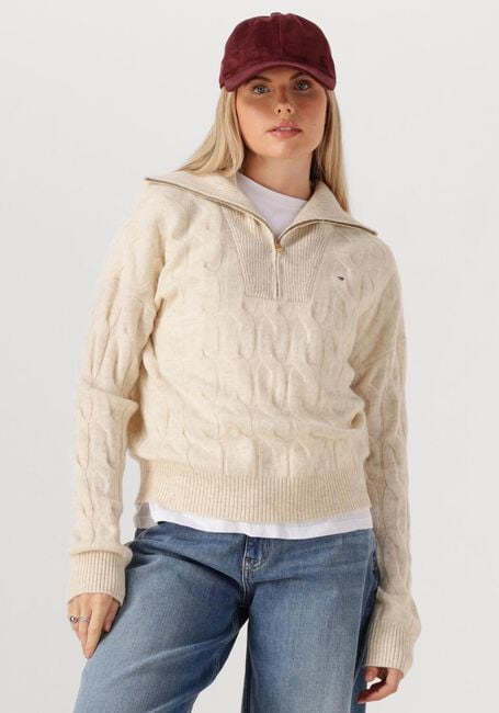 Creme TOMMY HILFIGER Trui SOFT WOOL CABLE 1/2 ZIP LS SWT - large
