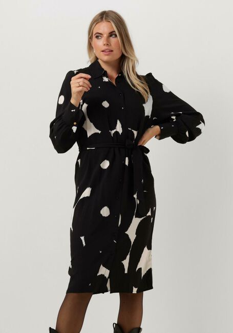 Zwarte JANSEN AMSTERDAM Midi jurk WBP573 BLOUSE DRESS PRINT WITH PUFFSLEEVES - large