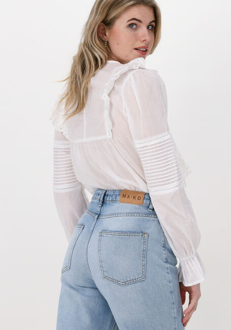 Witte NA-KD  LONG SLEEVE FRILL COTTON BLOUSE - large