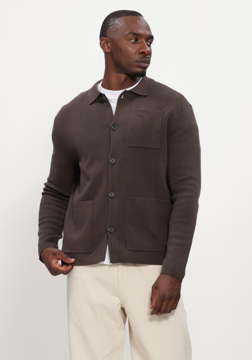 SELECTED MEN Gilet SLMMIKE LIGHT POLO CARDIGAN en marron - large