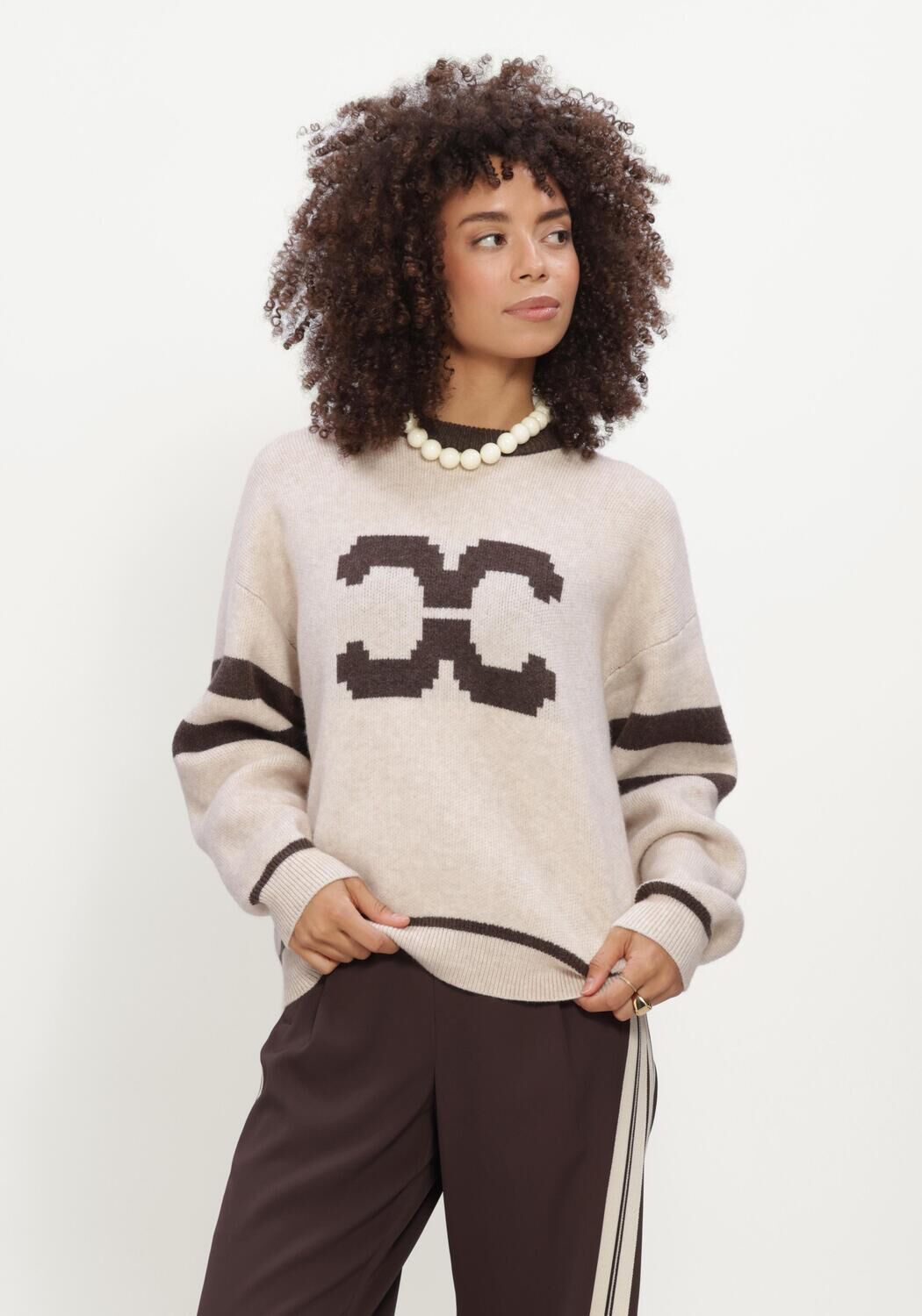 CO'COUTURE Pull ROWCC COCO LOGO KNIT en beige - large