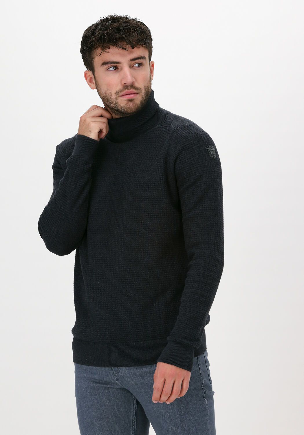 Zwarte PME LEGEND Coltrui ROLL NECK RECYCLED COTTON MIX Omoda