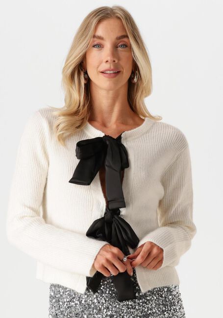 OBJECT Gilet OBJPARVI SATEEN BOW KNIT CARDIGAN en blanc - large