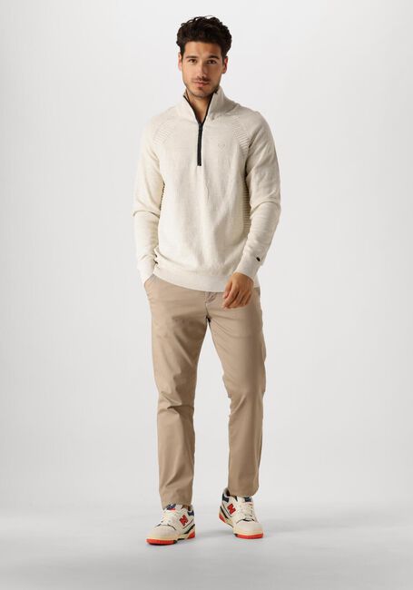 Beige CAST IRON Trui HALF ZIP COLLAR COTTON HEATHER PLATED BLEND - large