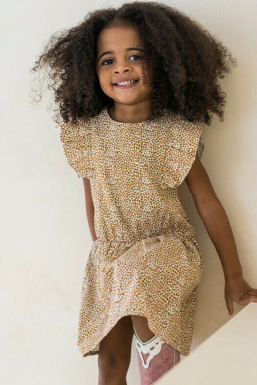 Camel LIKE FLO Jurken AOP WOVEN RUFFLE DRESS - large