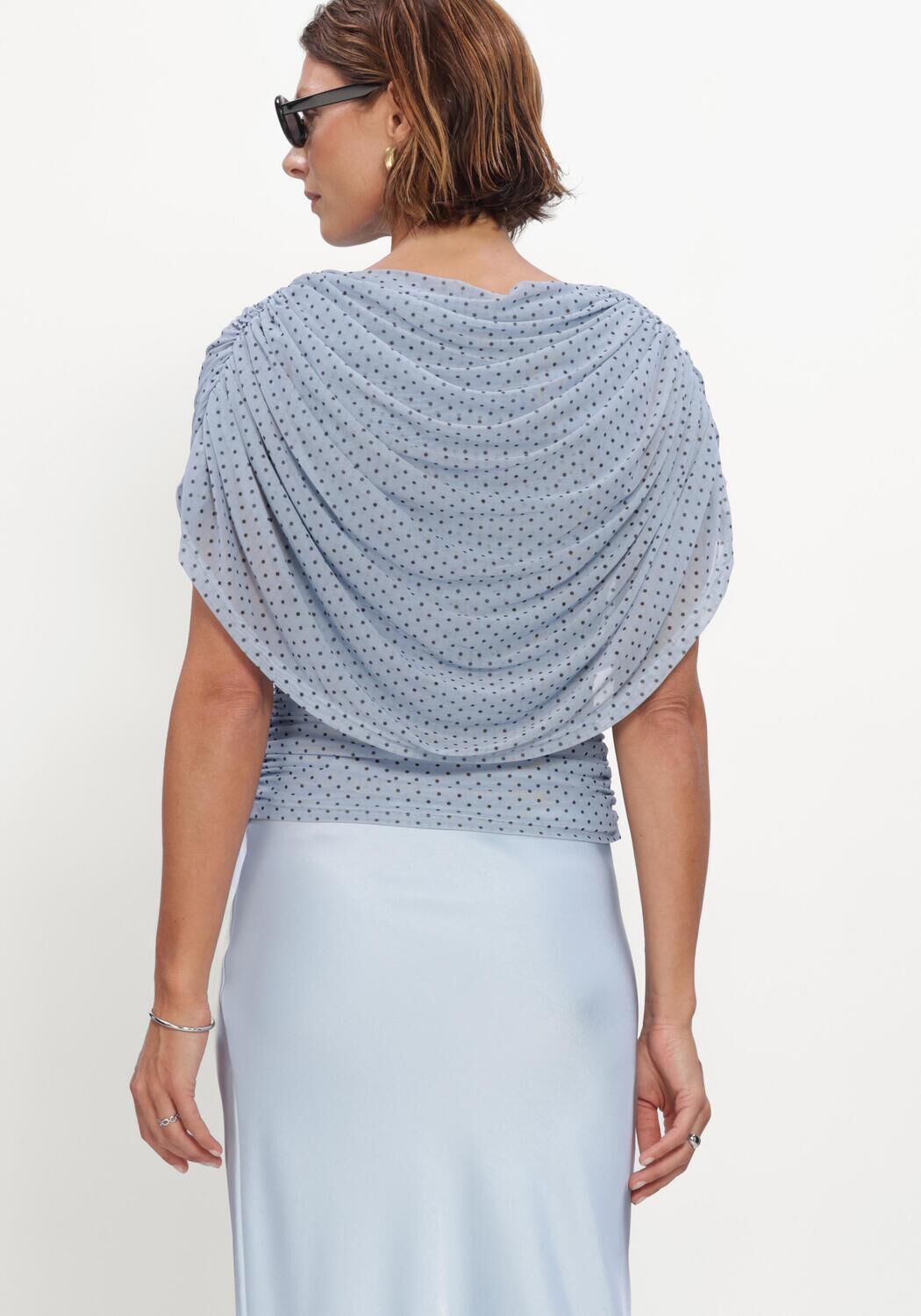 NEO NOIR COTTUNA DOT DRAPY MESH TOP Blouses Bleu clair - large