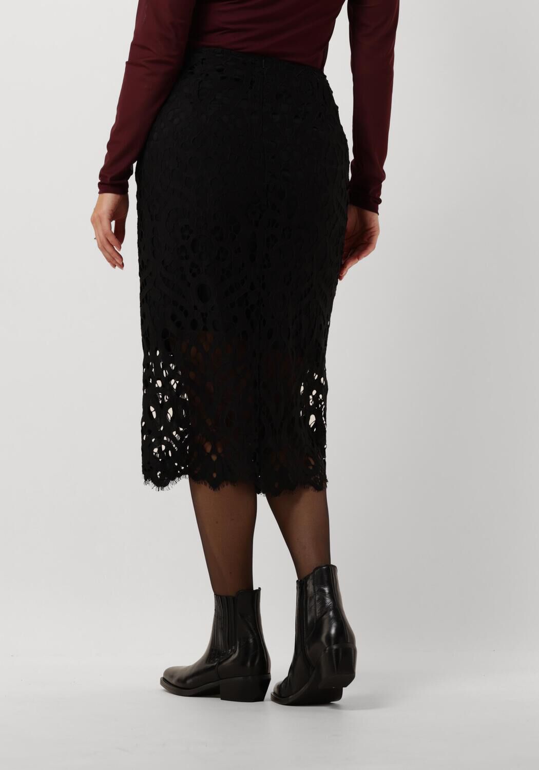 Zwarte VANILIA Midirok LACE PENCIL SKIRT Omoda