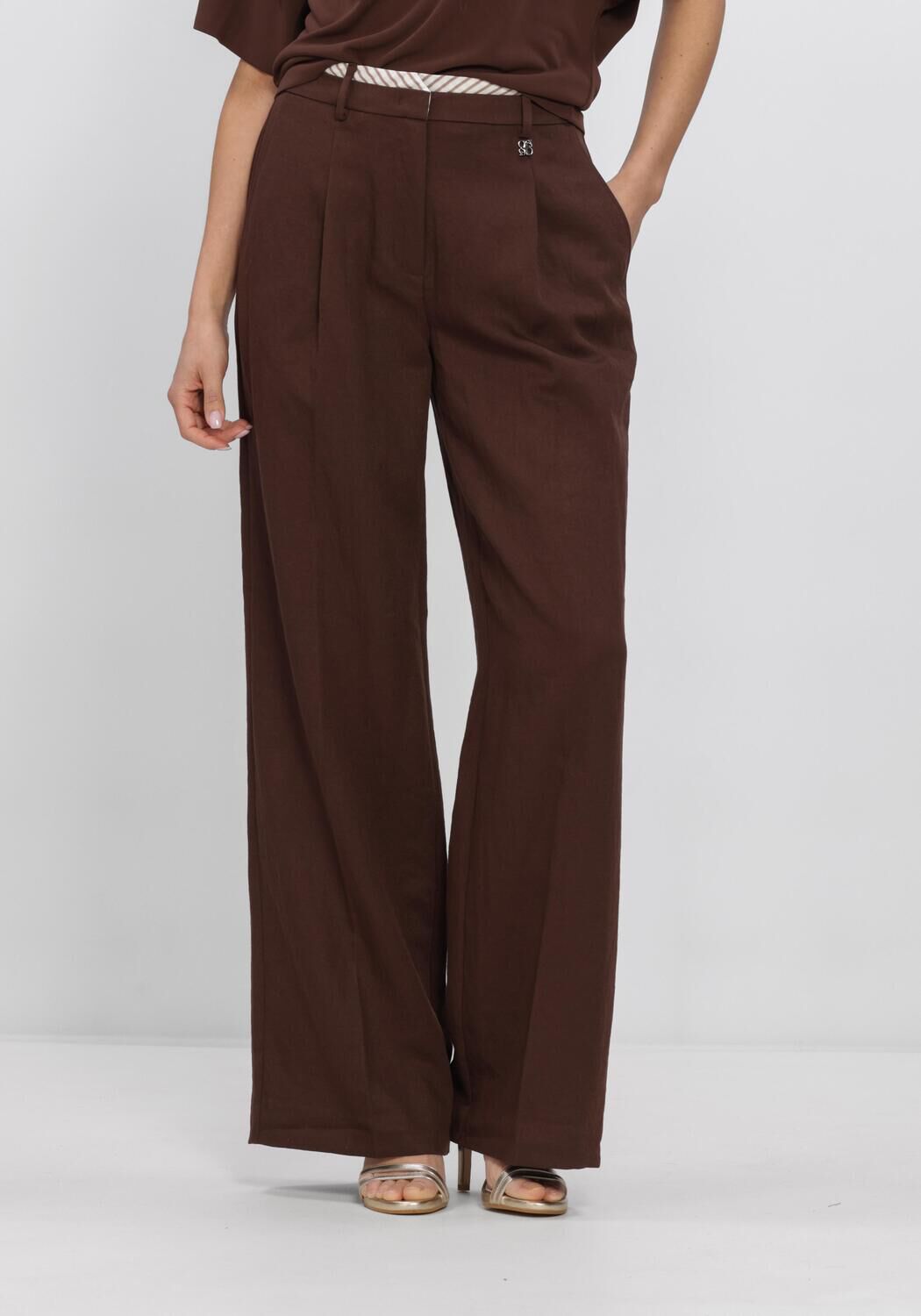 DANTE6 Pantalon large KENILA WIDE LEG PANTS en marron - large