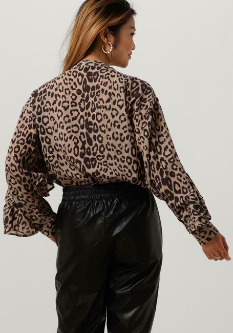 Bruine ALIX THE LABEL  LADIES WOVEN ANIMAL RUFFLE BLOUSE - large