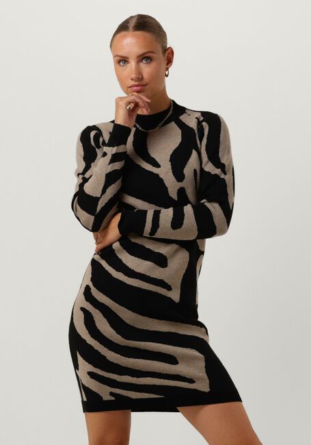 Zwarte OBJECT Mini jurk OBJRAY L/S KNIT DRESS AOP - large
