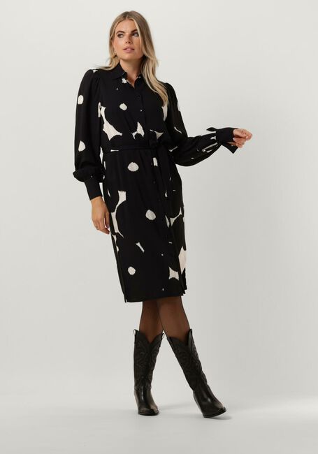 JANSEN AMSTERDAM Robe midi WBP573 BLOUSE DRESS PRINT WITH PUFFSLEEVES en noir - large