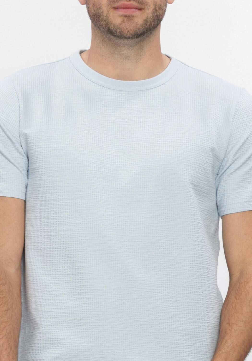 SELECTED MEN SLHSANDER SEERSUCKER SS O-NECK  TEE Polos & T-Shirts en bleu - large