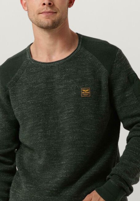 Groene PME LEGEND Trui R-NECK COTTON RIB MELEE KNIT - large