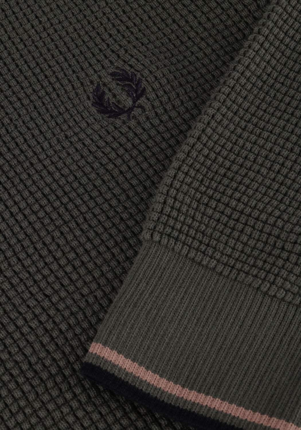 Groene FRED PERRY Trui WAFFLE STITCH CREW NECK JUMPER - large