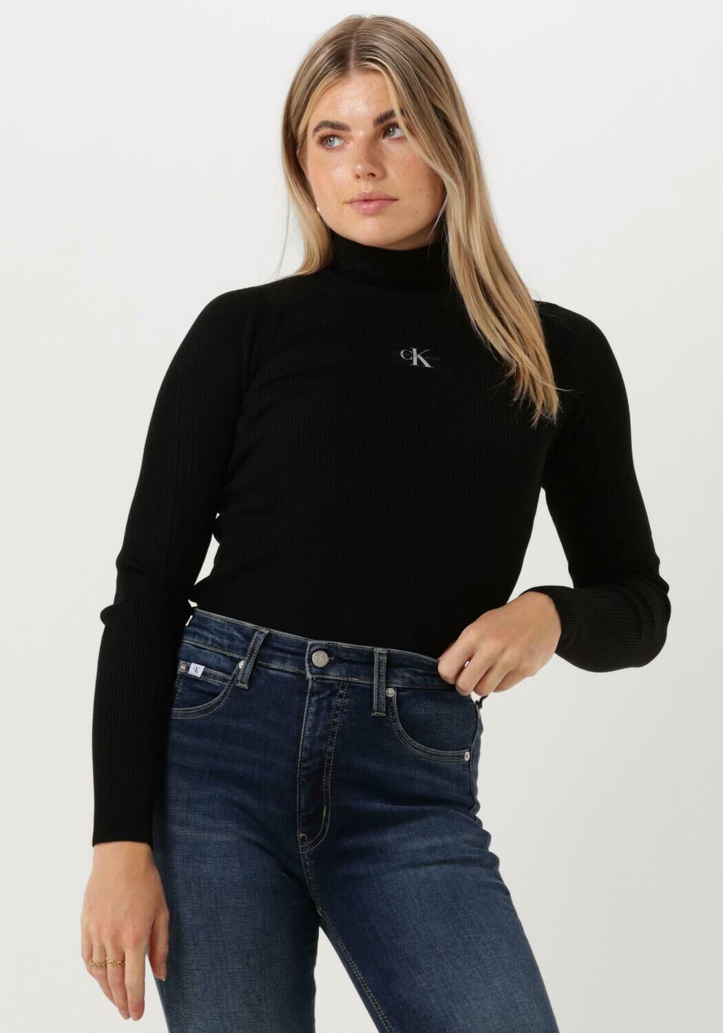 Zwarte CALVIN KLEIN Coltrui BADGE ROLL NECK SWETER Omoda