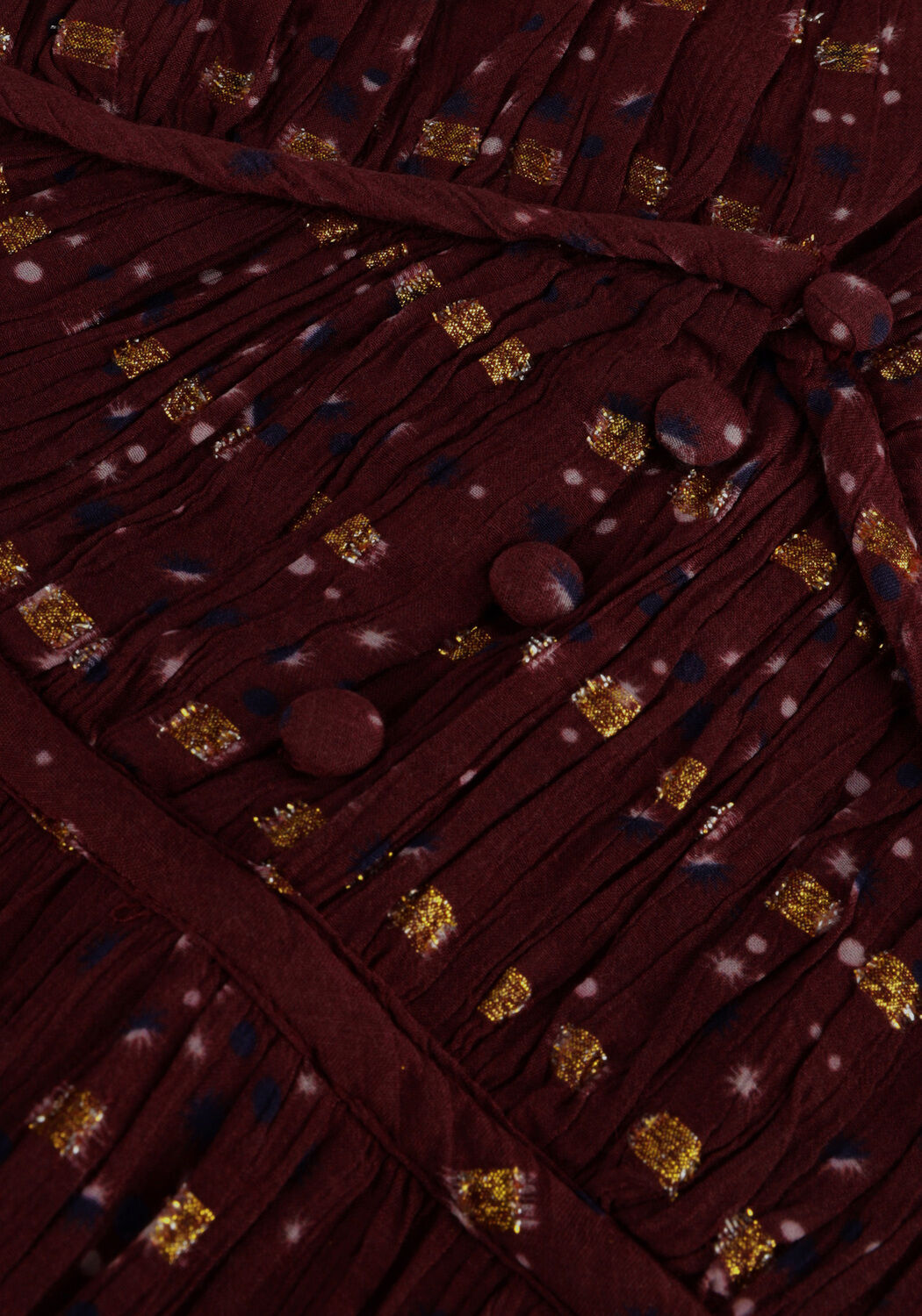 SCOTCH & SODA Mini robe LONG SLEEVED LUREX JACQUARD RUFFLE DRESS WITH V-NECK en rouge - large