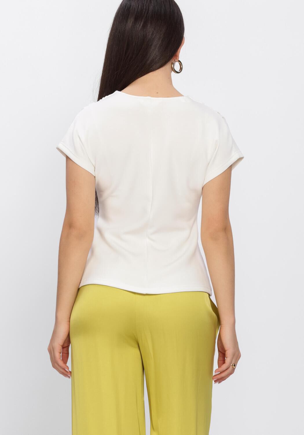 SELECTED WOMEN SLFTENNY SS V-NECK GATHERED TOP Hauts & T-shirts en blanc - large