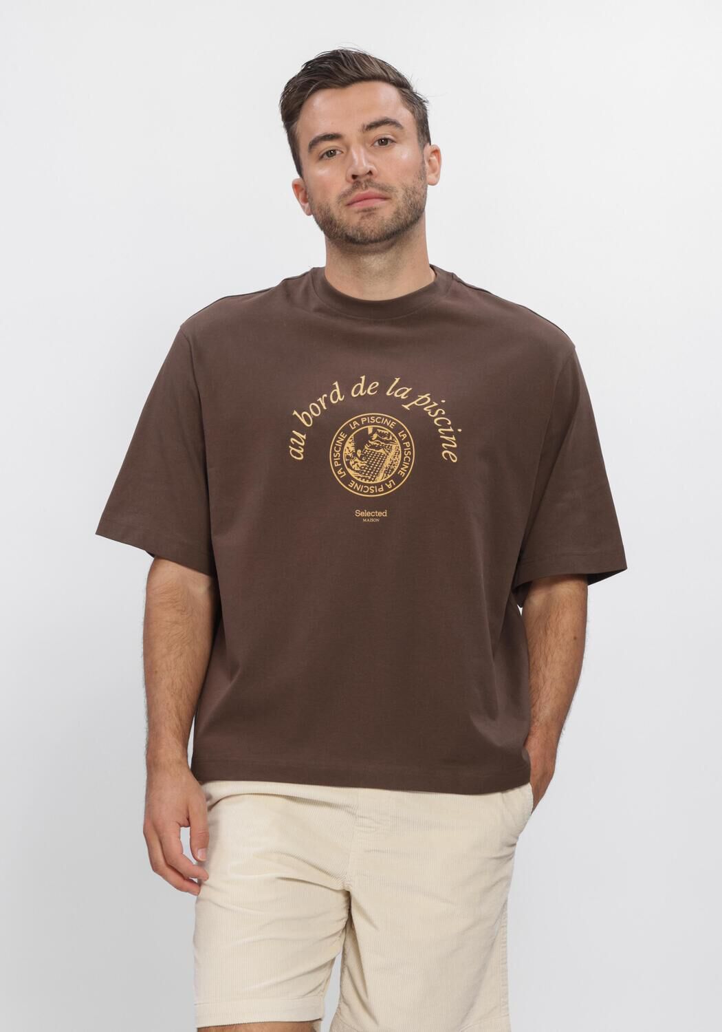 SELECTED MEN T-shirt LHBOXYNORMAN GRAPHIC SS O-NECK TEE en marron - large