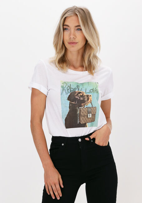 Witte GUESS T-shirt SS DOG AND PURSE ROLL SLV TEE - large