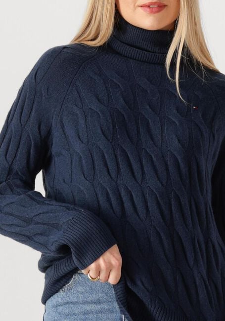 Donkerblauwe TOMMY HILFIGER Coltrui SOFT WOOL CABLE ROLL-NK LS SWT - large