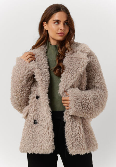 Taupe BEAUMONT Teddy jas CURLY SHORT COAT - large