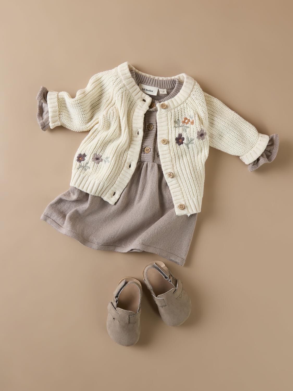 Beige LIL' ATELIER Vest NBFEMLEN EMB LS KNIT CARD LIL - large
