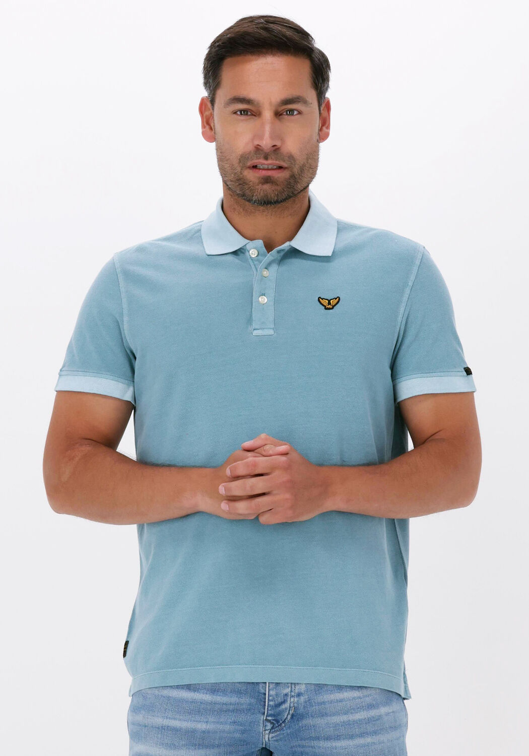 lichtblauwe pme legend polo short sleeve polo garment dyed pique