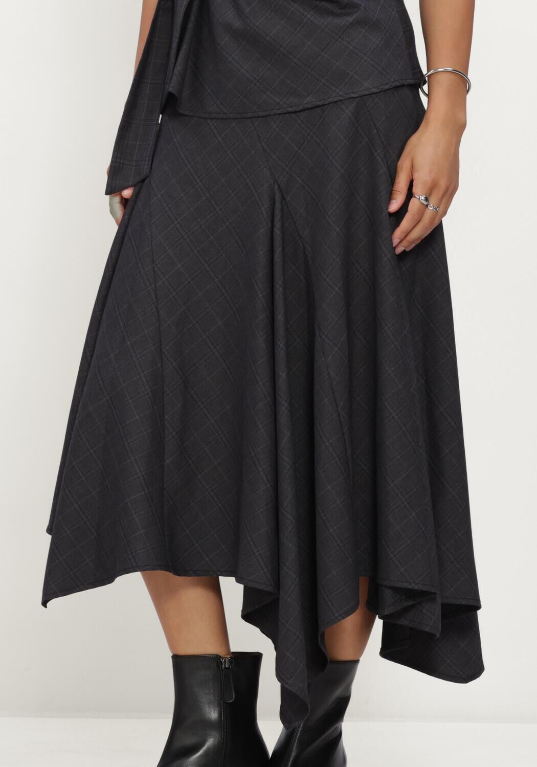 CO'COUTURE Jupe midi ELORACC CHECK ASYM SKIRT Gris fonc&eacute; - large