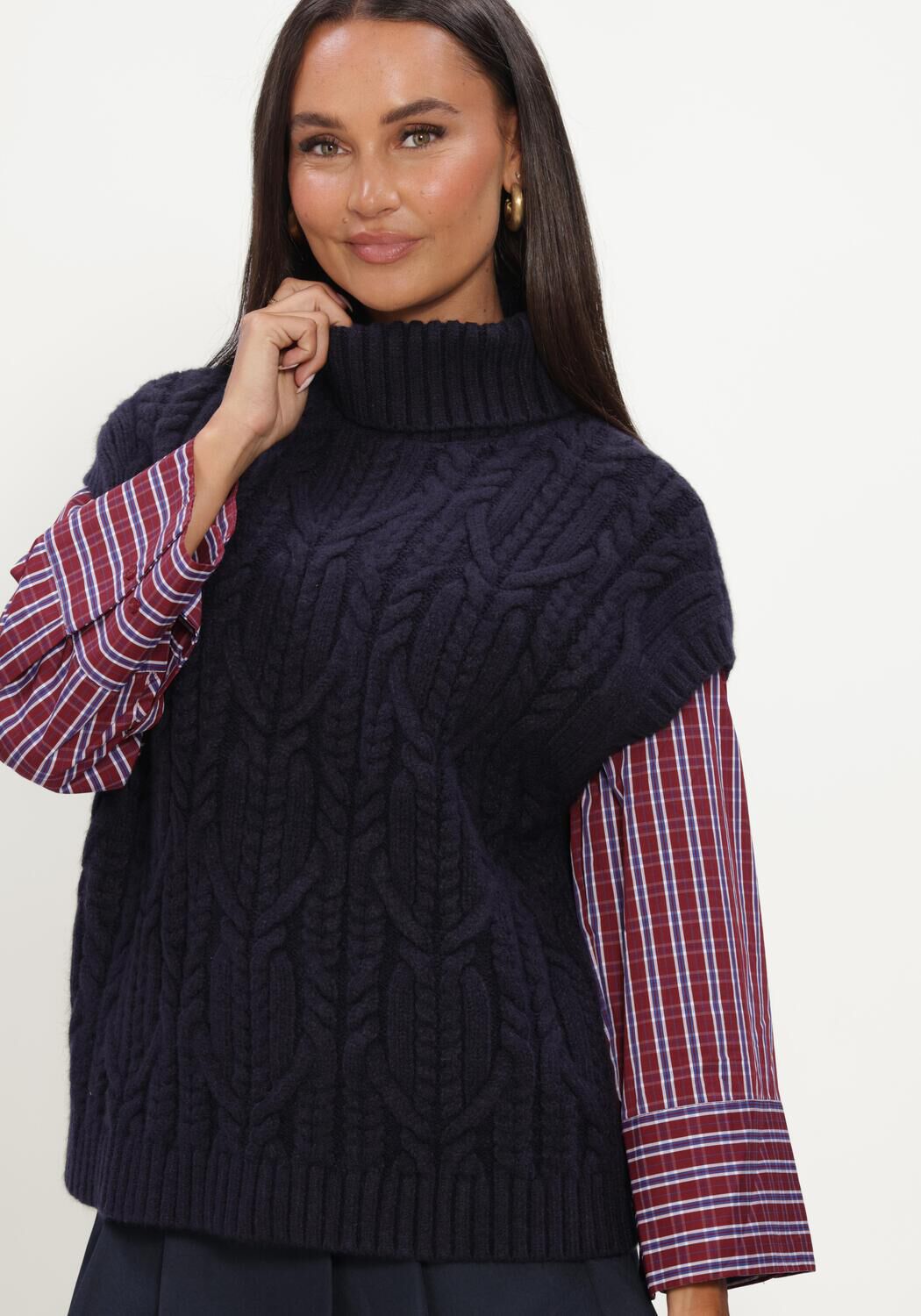 Donkerblauwe CO'COUTURE Spencer ROWCC OVERSIZE CABLE KNIT VEST - large