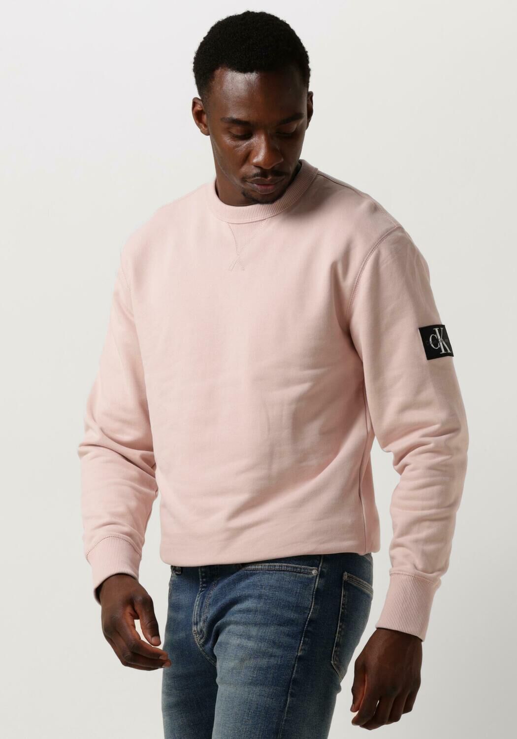 lichtroze calvin klein sweater badge crew neck
